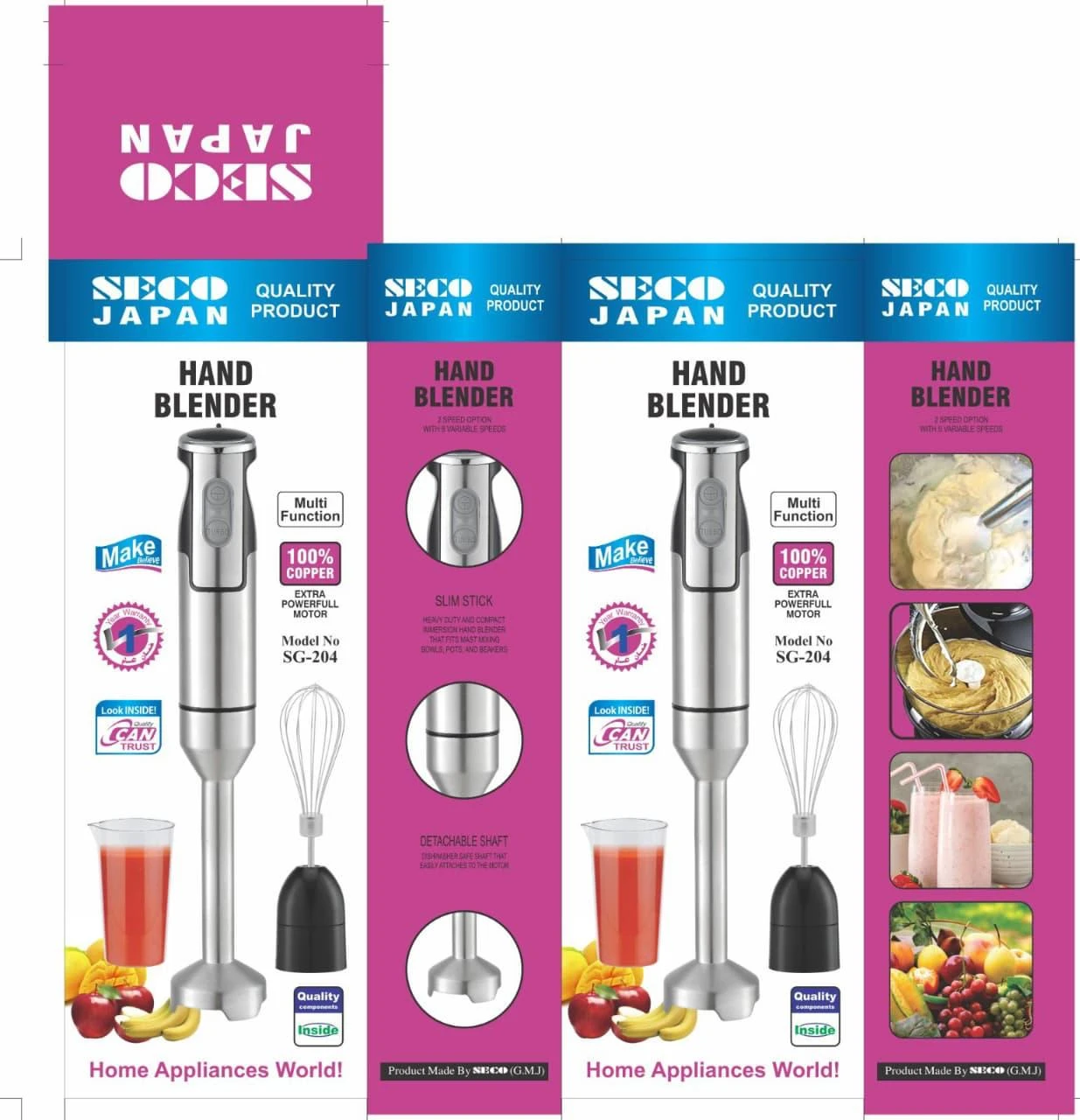 SECO Japan SG‑204 Hand Blender – Compact Stick Blender for Smoothies, Soups & Sa